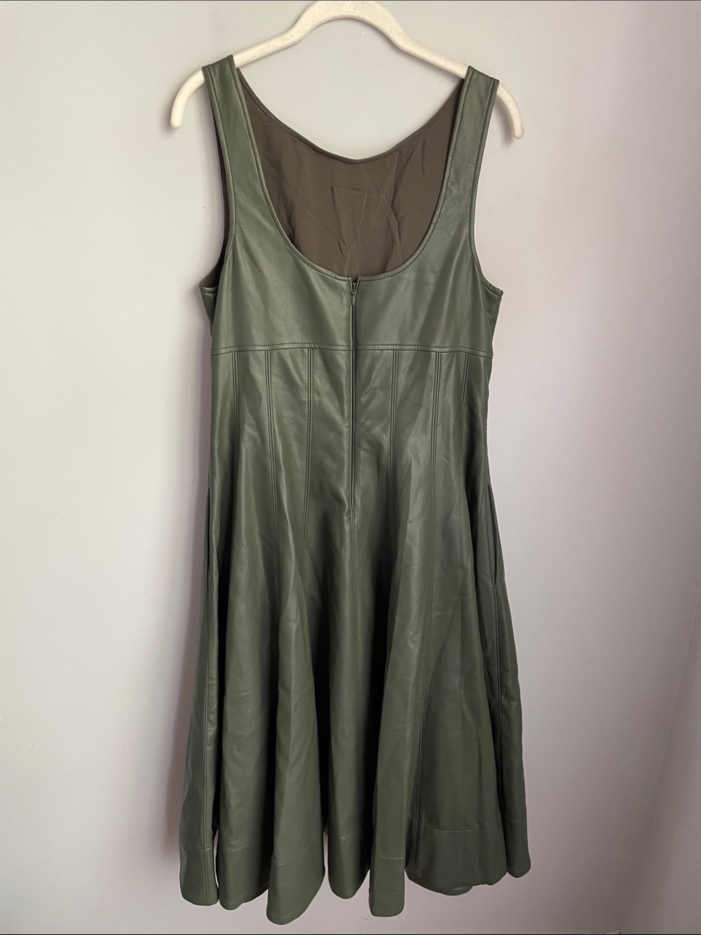 Anthropologie Green A-Line Faux Leather Sleeveless Midi Dress Size Large - Picture 7 of 13
